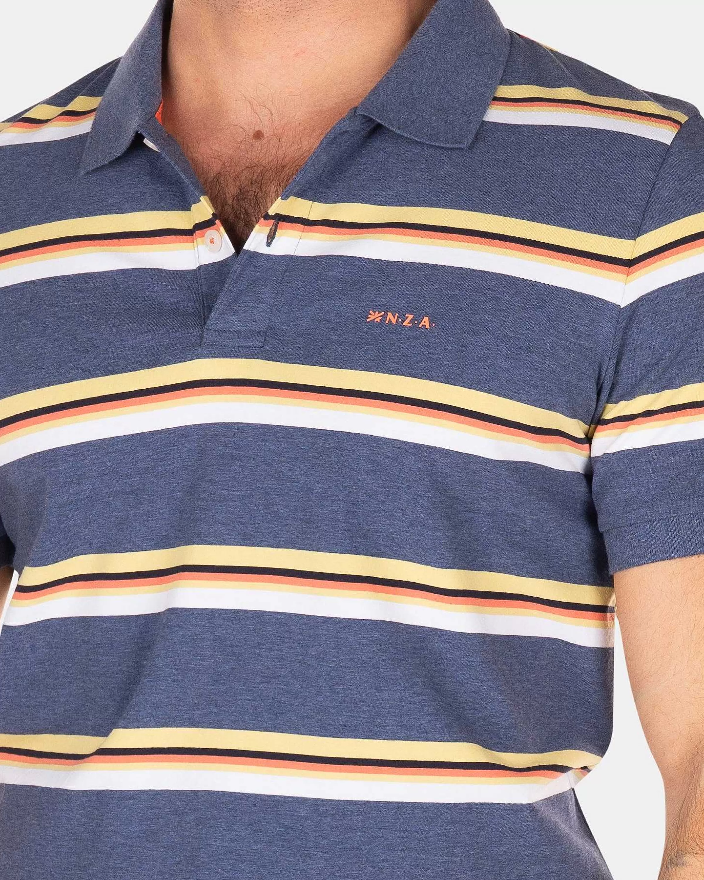 NZA New Zealand Auckland Polo-Shirts | Blauw Geel Gestreepte Polo-Dusk Navy