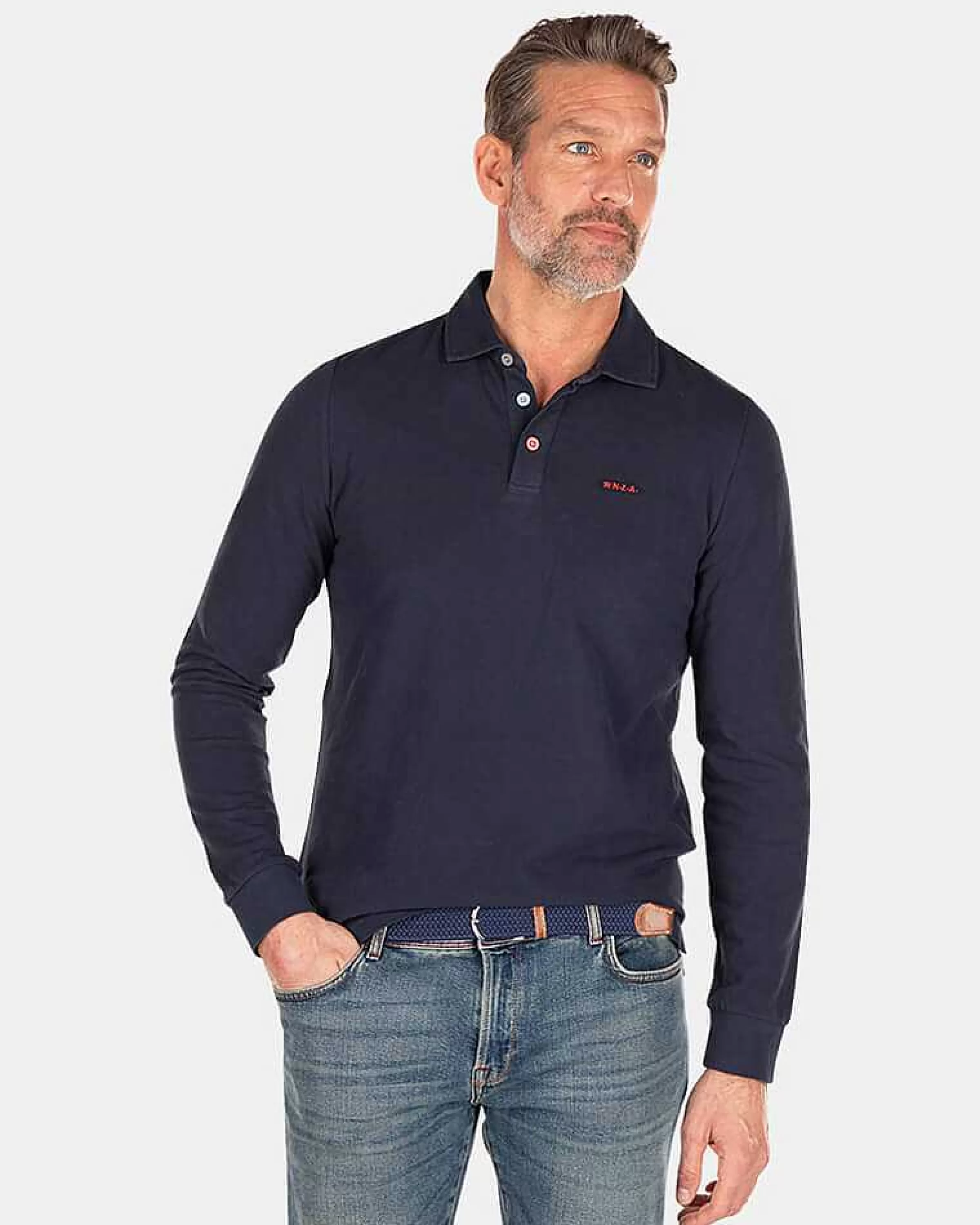 NZA New Zealand Auckland Polo-Shirts | Effen Polo Met Lange Mouw-Traditional Navy