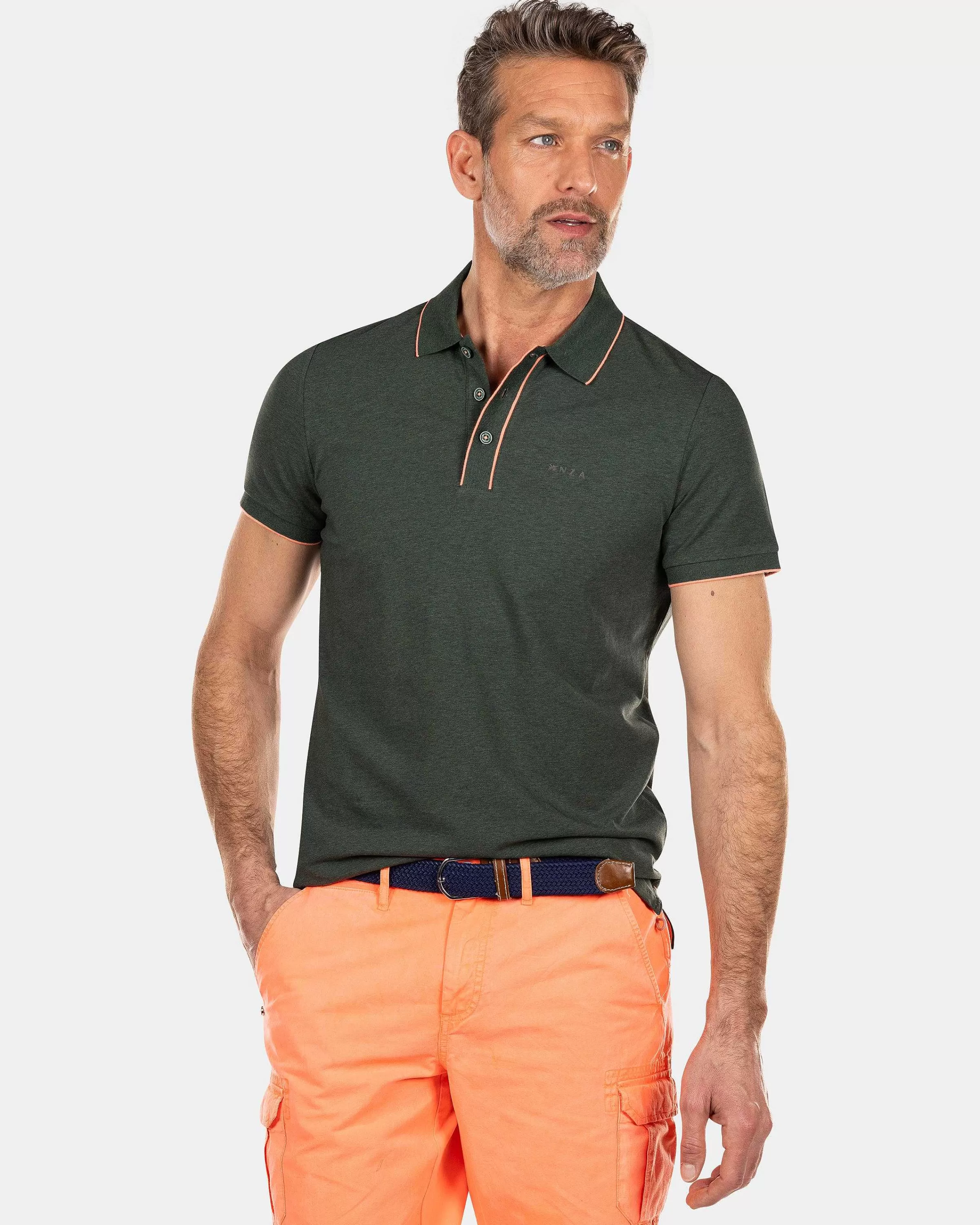 NZA New Zealand Auckland Polo-Shirts | Effen Polo Met Stretch-Chalk Green