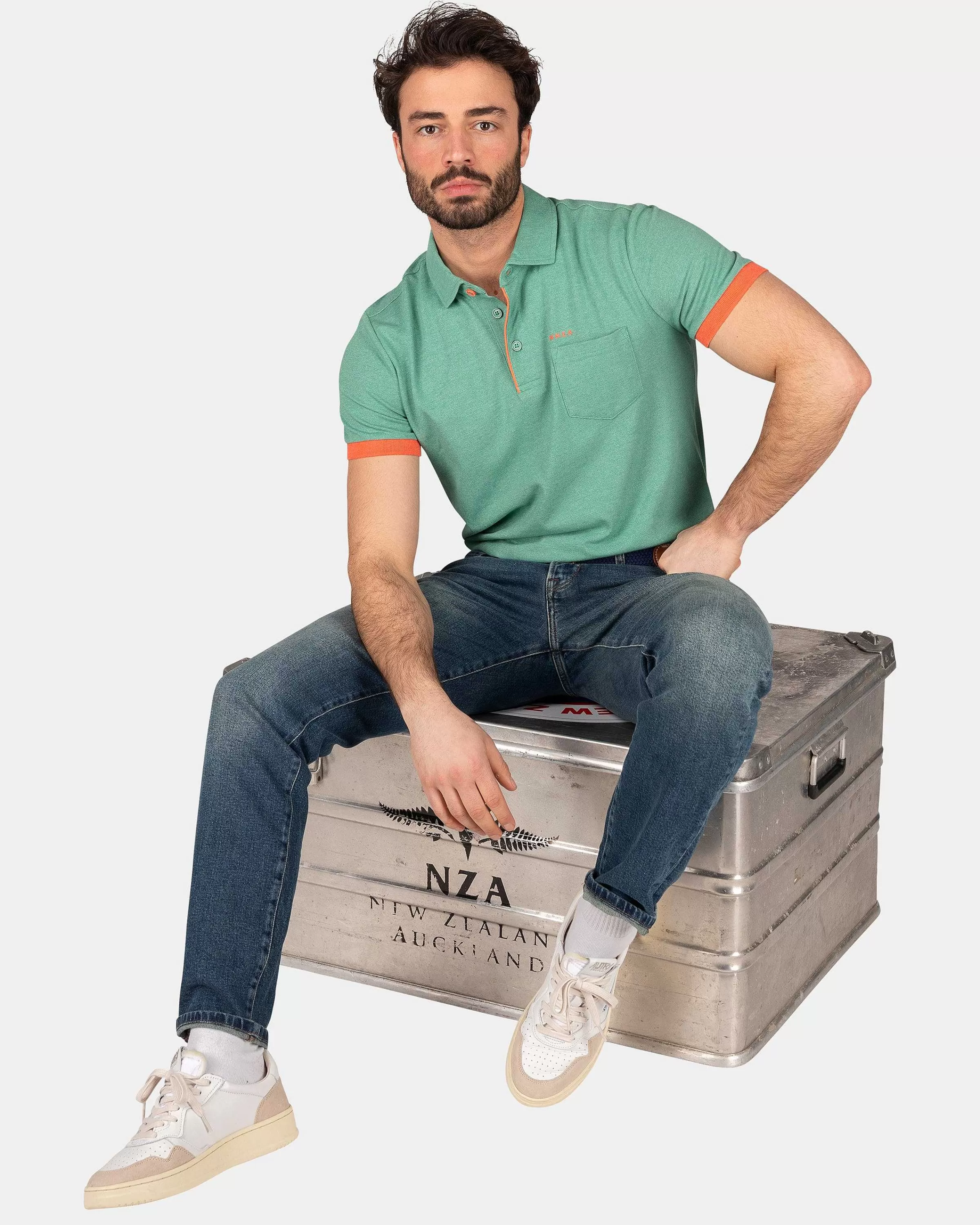 NZA New Zealand Auckland Polo-Shirts | Groene Polo Met Stretch-Amazon Green