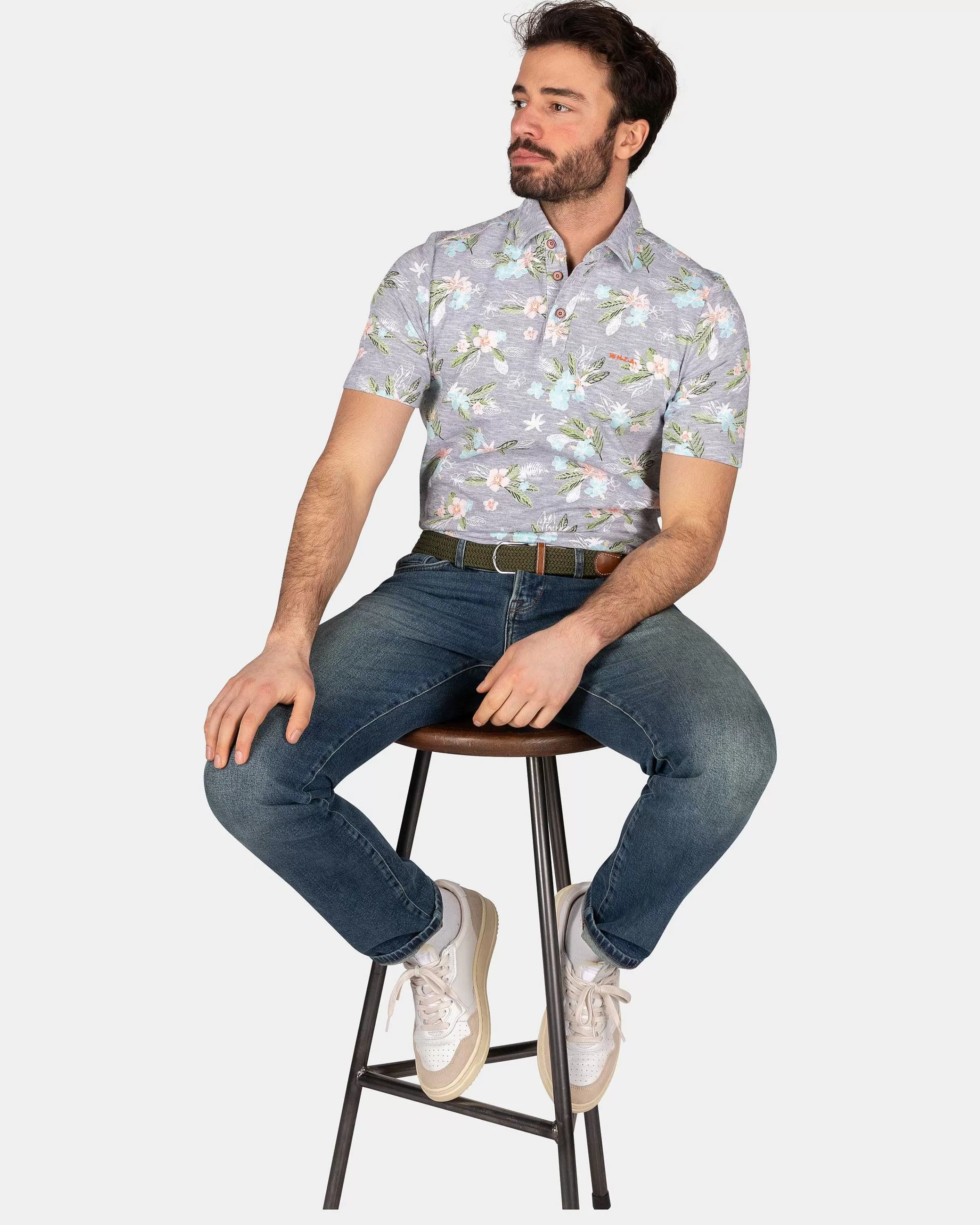 NZA New Zealand Auckland Polo-Shirts | Katoenen Polo Met Bloemenprint-Traditional Navy