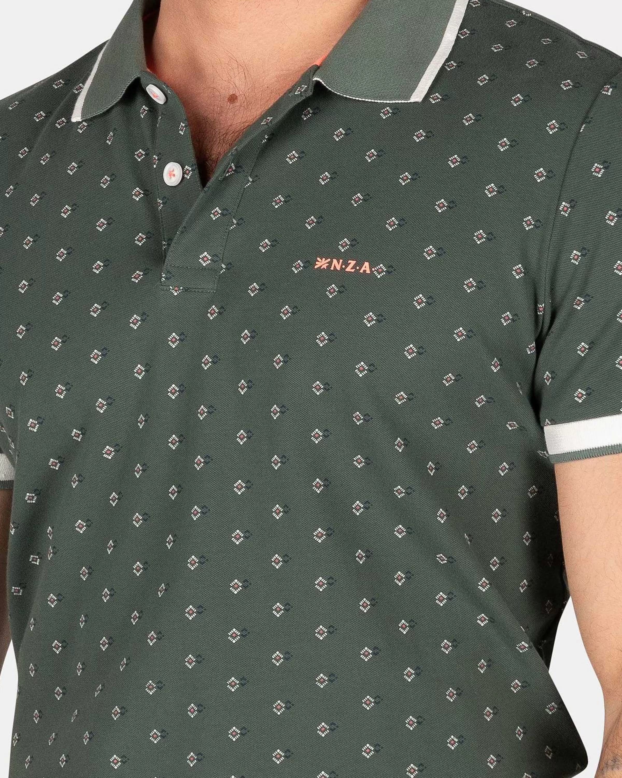 NZA New Zealand Auckland Polo-Shirts | Katoenen Polo Met Kleine Print-Chalk Green