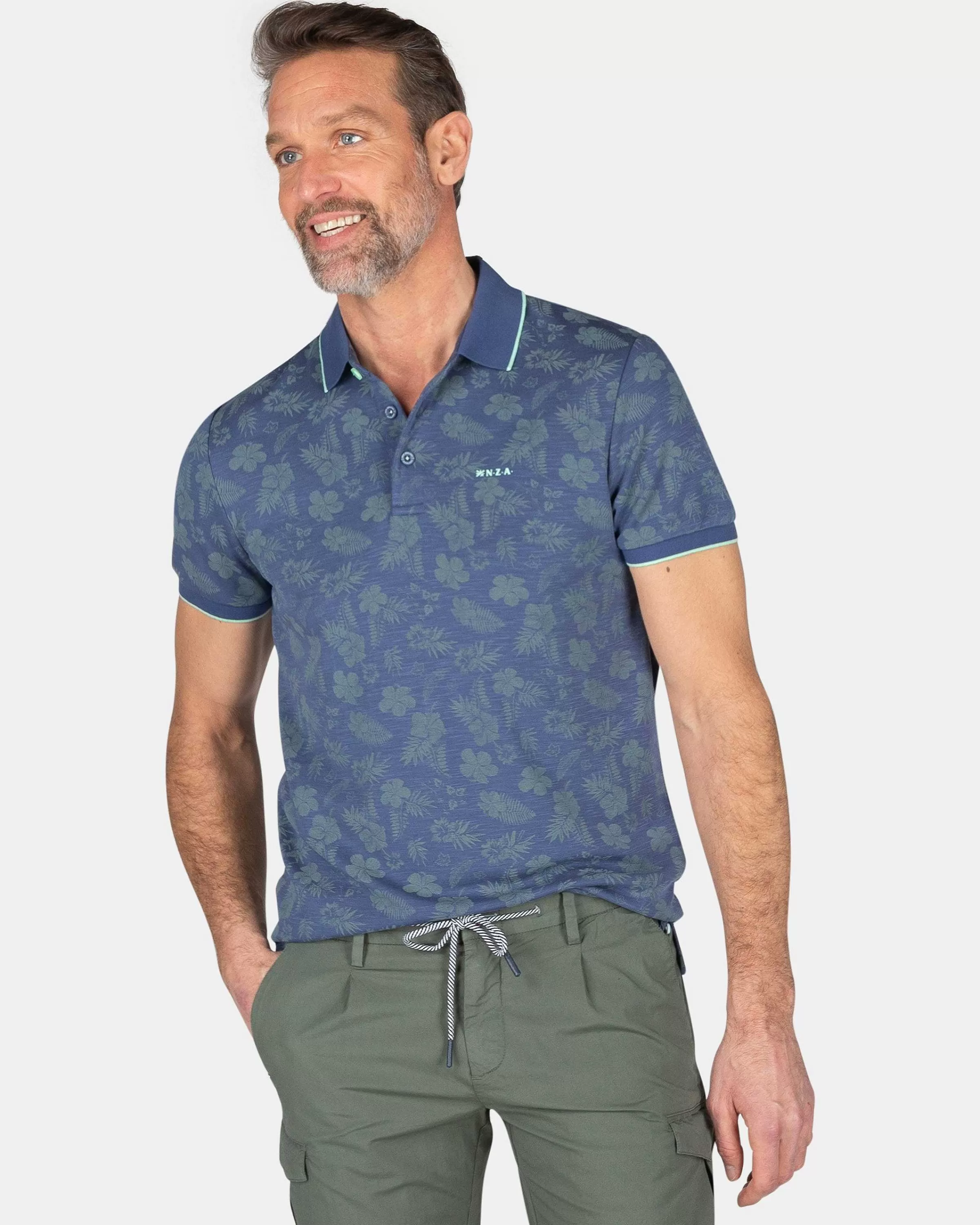 NZA New Zealand Auckland Polo-Shirts | Polo Met Bladprint-Dusk Navy